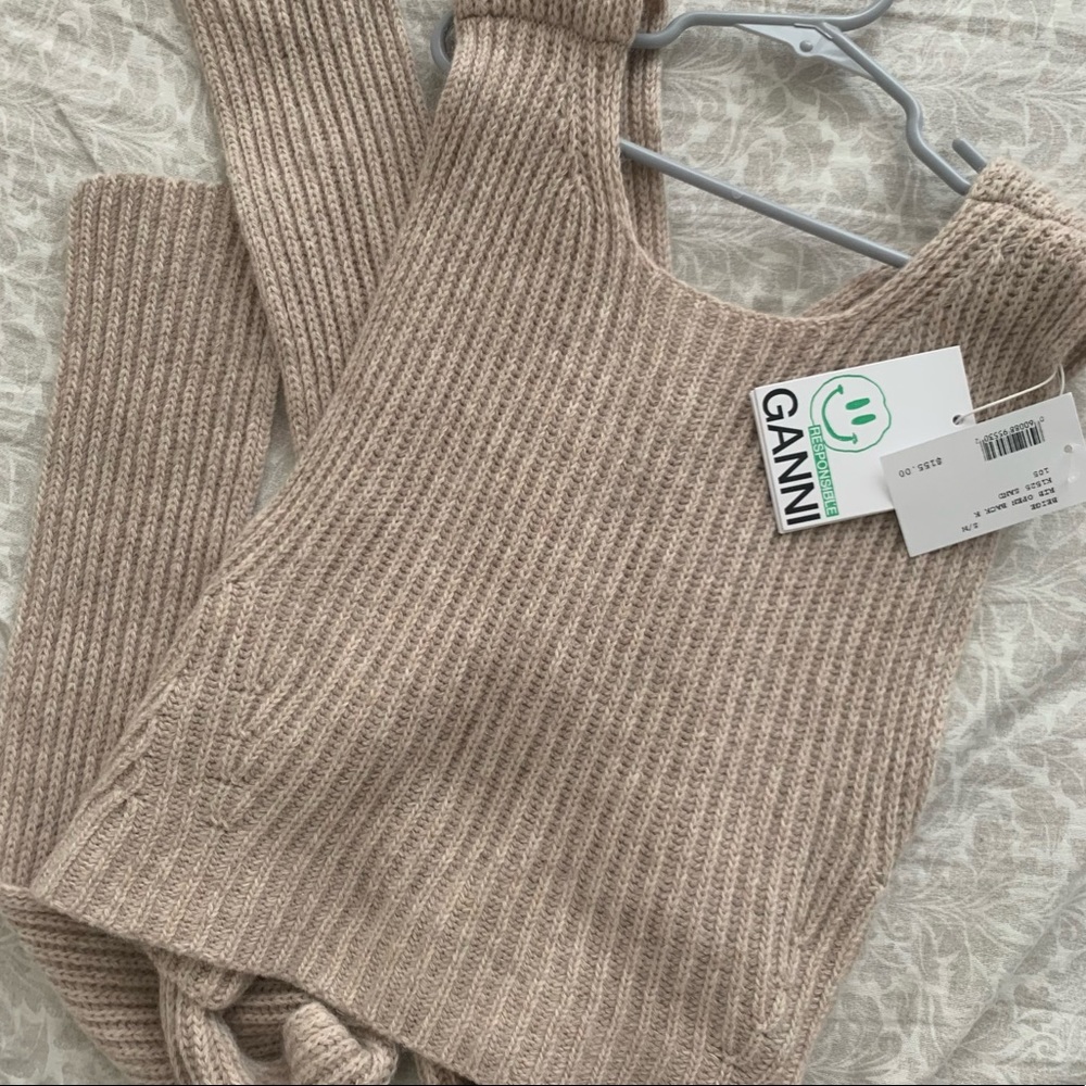 Ganni bow back sweater vest cropped knit top